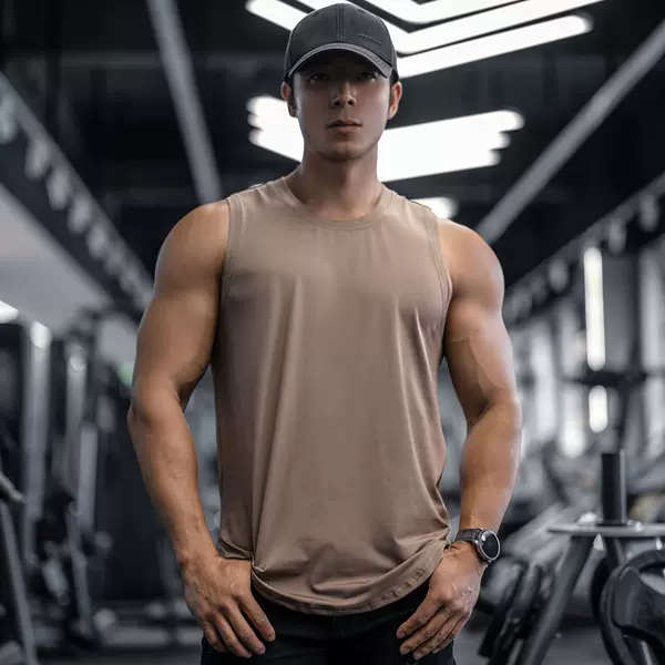 Summer New Muscle Men's Sports Leisure Running Fitness Exercise Elastic Quick-Drying Solid Color Sleeveless Vest Foreign Trade