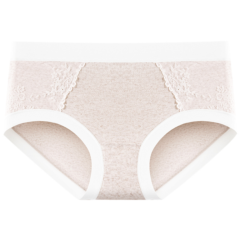 Ropa interior de cintura media de algodón de encaje francés de algodón suave Clase A ~ 9A entrepierna de algodón transpirable antibacteriano, agradable para la piel, ropa interior de mujer cómoda