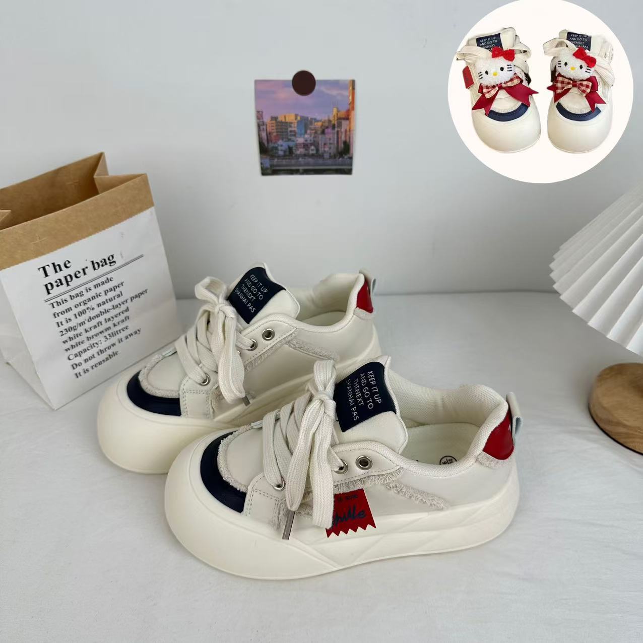 N1760/N1760M nicho original KT feo y lindo cabeza grande zapatos blancos mujer 2024 nuevo otoño e invierno bricolaje