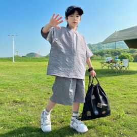 男童夏装套装2026新款大儿童薄款速干冰感夏季男孩韩范假两件套潮
