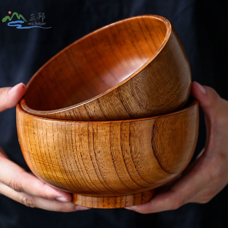 Tazón de ensalada de acacia para comer en casa Tazón de bambú natural Tazón de fideos instantáneos de madera de gran tamaño Tazón a prueba de caídas y a prueba de escaldaduras para niños