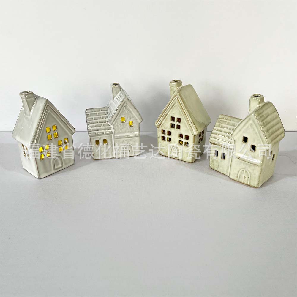 出口现货圣诞陶瓷工艺摆件发光圣诞屋创意圣诞LED发光圣诞屋圣诞