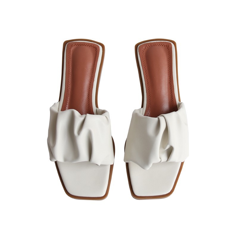Original soft ~ tidal stepping shit feeling wrinkled square toe open-toed sandals and slippers for women to wear one-word slippers in summer_voghion.com