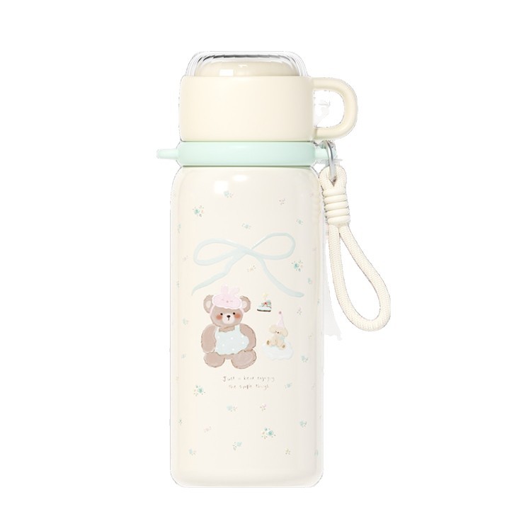 캐릭터 보온보냉 빨대 텀블러 620ml 휴대용 손잡이 스트랩 티필터