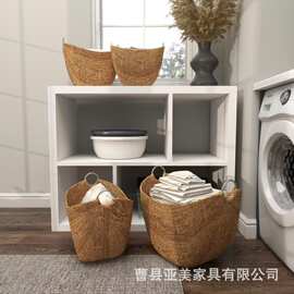 跨境手工编织收纳篮洗衣房脏衣收纳篓火锅店衣物储物筐儿童玩具筐