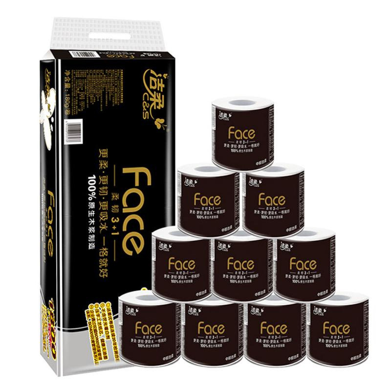 Clean soft roll paper black face paper 4 layers 10 rolls 1800g affordable household toilet paper BJ095-10 wholesale