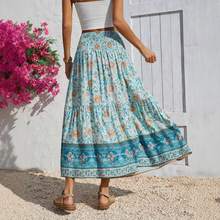 女士大码清新风波西米亚中长裙欧美跨境新款休闲度假松紧腰半身裙