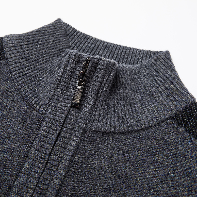 Men's demi-season warm solid color woolen knitted sweater with…