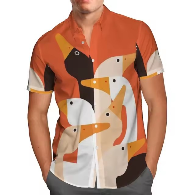 2024 venta caliente 3D impresión digital para hombres verano casual todo-fósforo vacaciones suelta camisa de un solo pecho de manga corta en stock