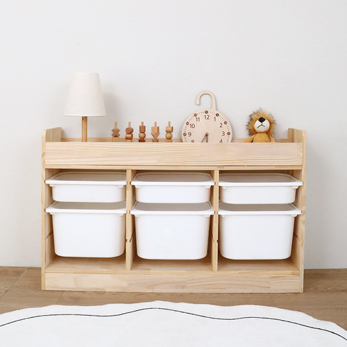 Solid Wood Children's Room Toy Storage Cabinet, 2-in-1 Combination Storage Rack Bookshelf, Large Capacity Living Room Balcony Shelf