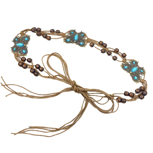 Handmade Braided Belt Metal Butterfly Waist Chain Women's Bohemian Style Rope Chain Ethnic Style Personalized Waist Decoration