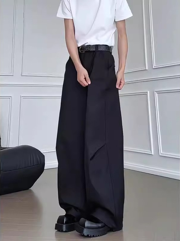 cleanfit黑色解构设计感休闲裤男款春美式高街弯刀裤子阔腿工装裤|undefined