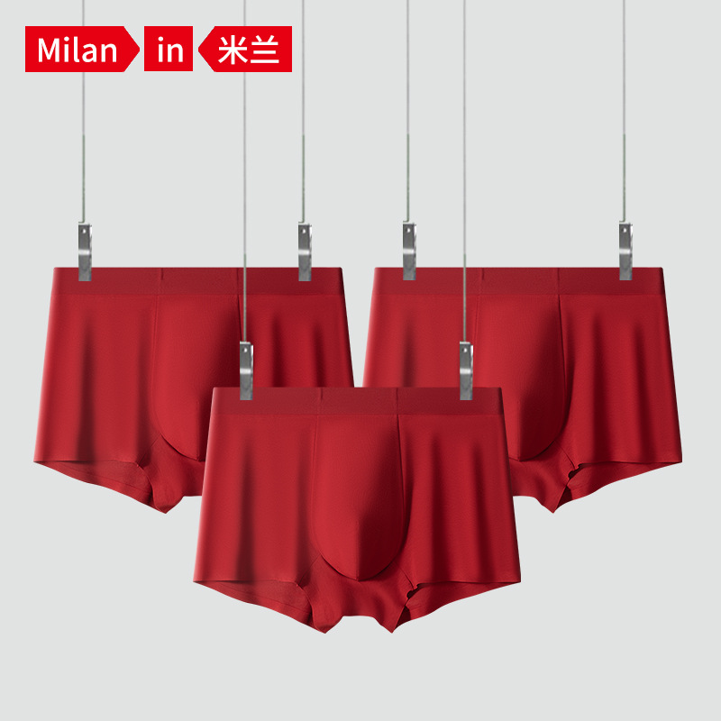 2026m New Style Red Men's Underwear Modal Seamless Boxer Briefs Men's Underwear Shorts