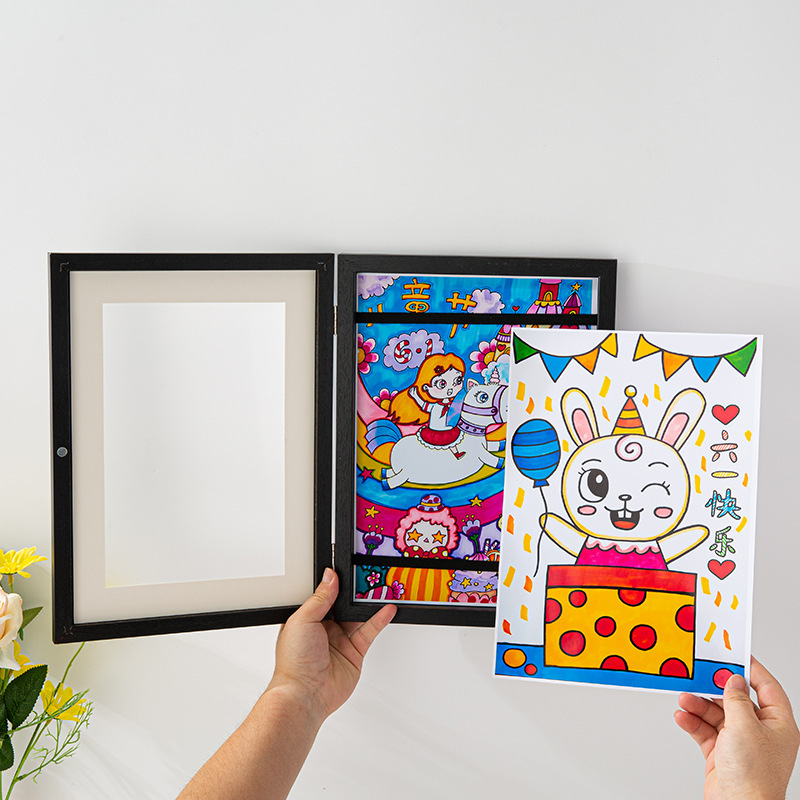 Cross-border new KidsArtFrames children's art photo frame wooden oil painting hinge storage box flip photo frame
