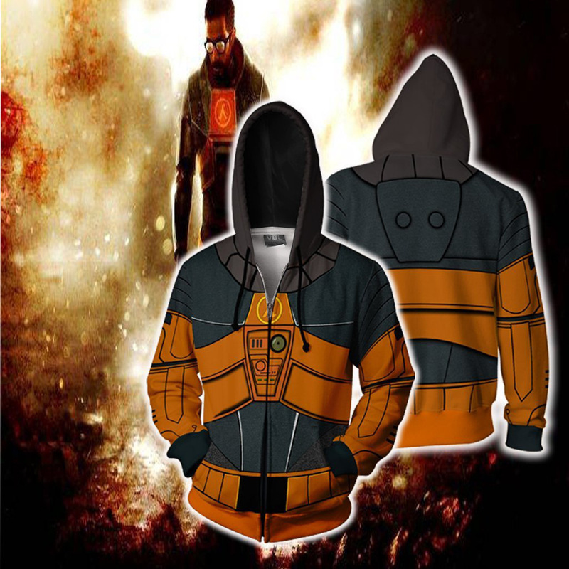 2025 New Half-Life Gordon Freeman 3D Digital Printed Sweatshirt cos Anime Coat Sweatshirt Hooded Men