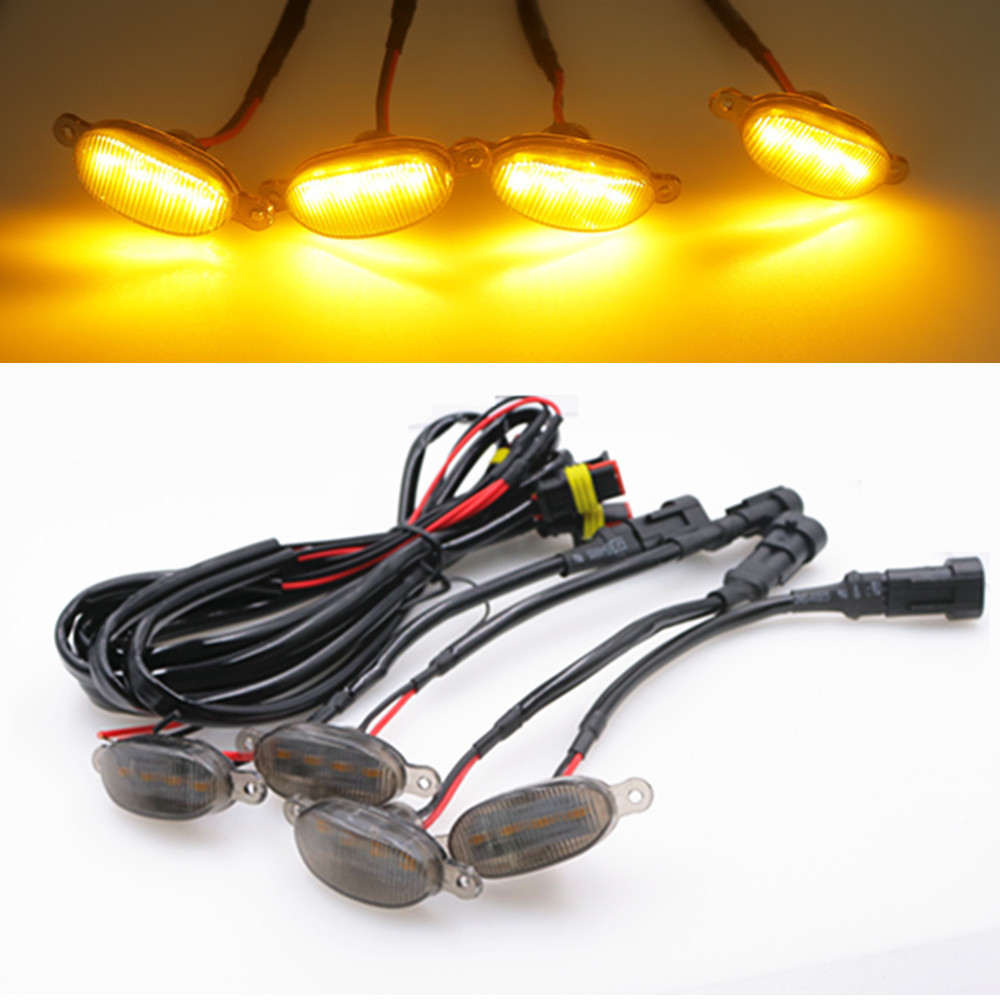 Universal Car Small Yellow Light 4-Light Grille Modification Pickup Off-Road Vehicle Small Yellow Light Daytime Running Light Headlight