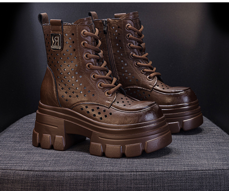 Boot nữ đế dày cổ thấp họa tiết đục lỗ lưới thoáng khí mùa hè — M2828 be đục lỗ, M2828-1 be lưới, M2828 đen đục lỗ, M2828 nâu đục lỗ chi tiết 13