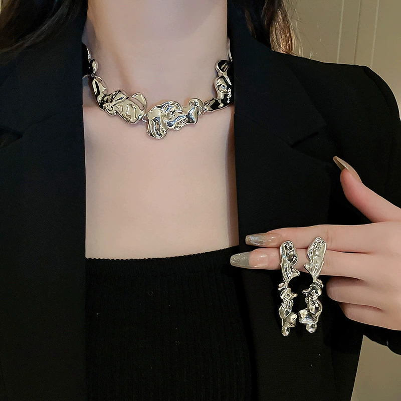 Серьги и подвеска из металла с серебристой иглой, французский стиль