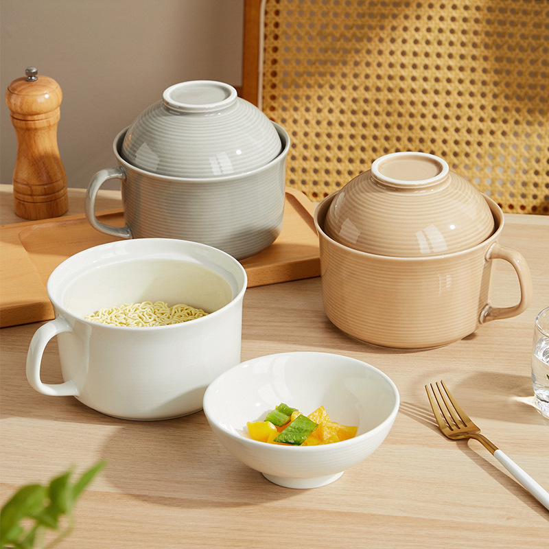 2025 Instant Noodle Bowl for Students, Soup Noodle Bowl for Dormitory, Large Capacity with Lid, Household Factory Direct Sales White Porcelain