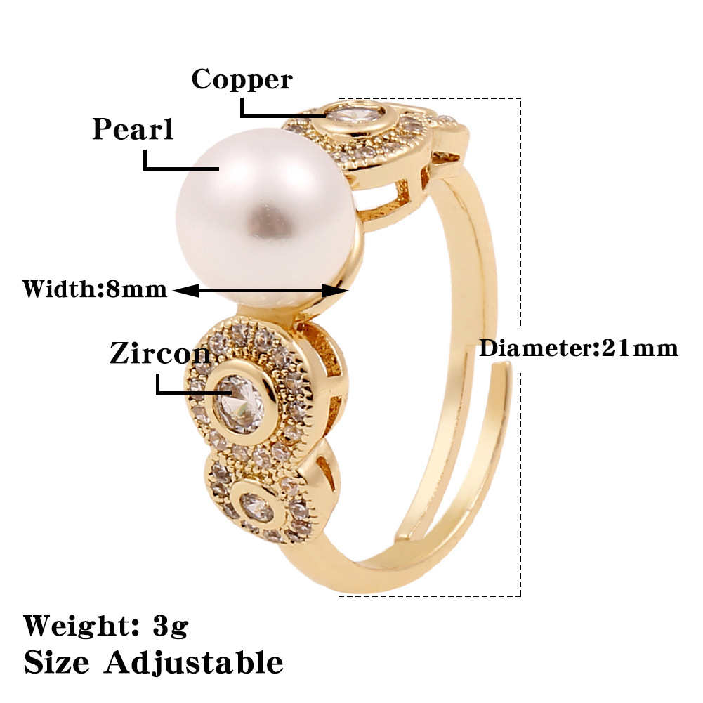 Simple Luxury Women's Hand Jewelry Pearl Copper Open Ring Wholesale display picture 1