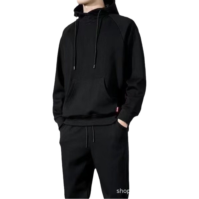 Invierno fleece-forrado con capucha suéter de los hombres traje juvenil casual ropa deportiva al aire libre pantalones de chándal recortadas