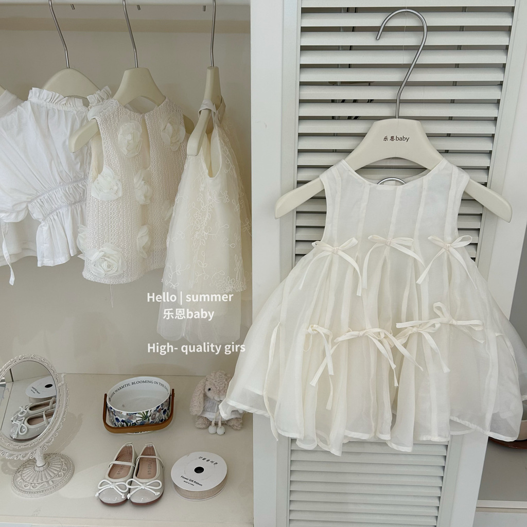 [Le En baby] Vestido de chaleco de lazo de alta calidad hecho a mano de verano para niñas Vestido de estilo occidental para bebé Vestido de princesa