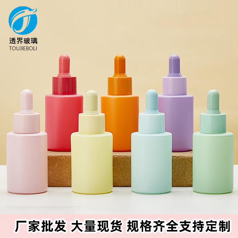 批发马卡龙精油瓶彩色加厚玻璃胶头滴管瓶高颜值化妆品分装瓶现货