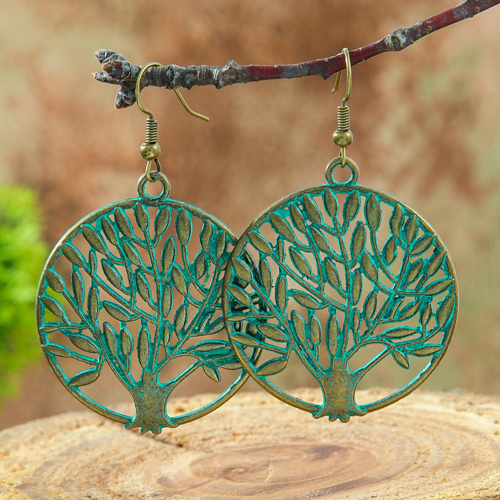 Cross-Border Hot-Selling Metal Earrings Wholesale Bohemian Style Hollow Earrings Retro Distressed Alloy Earrings