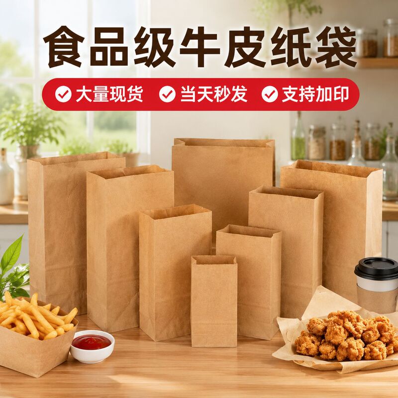 In-Stock Food-Grade Kraft Paper Bags, Disposable Oil-Proof Packaging Bags, Coated Baking and Refrigerator Takeout Packaging Bags, Customizable In-Stock Food-Grade Kraft Paper Bags, Disposable Oil-Proof Packaging Bags, Coated Baking and Refrigerator Takeout Packaging Bags, Customizable