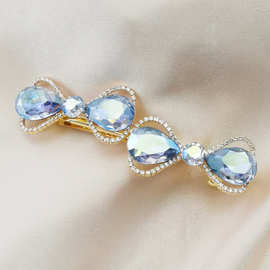 铜镀真金高品质蝴蝶结水晶水钻弹簧夹精致时尚气质发卡跨境发夹