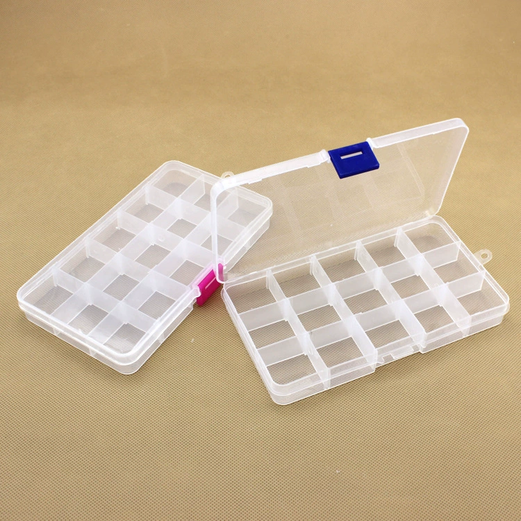 Прозрачный съемный небольшой размер 15 сетка ящик для хранения пластиковая коробка детали компоненты Рыболовные Снасти Коробка для ювелирных изделий PP упаковочная коробка