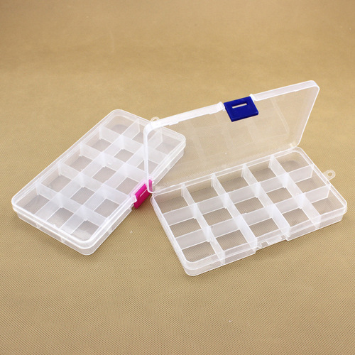 Transparent detachable small 15-grid storage box plastic box parts components fishing gear box jewelry PP packaging box