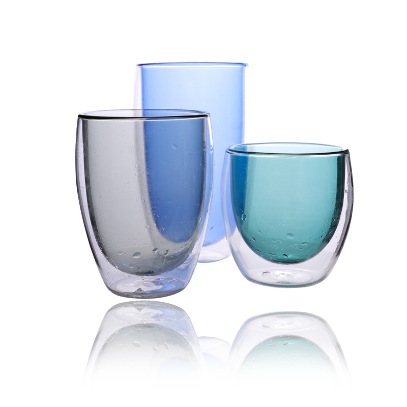 Copa de agua de vidrio color liner borosilicato vidrio taza de café casa creativa de doble capa taza personalizada