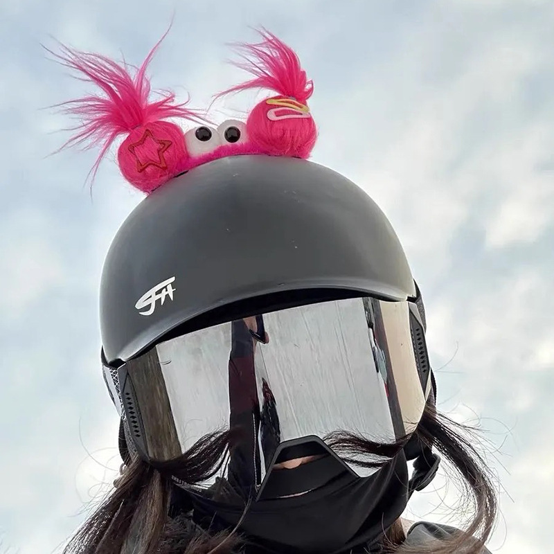 Winter Ski Helmet Decoration Doll, Pigtail Helmet Accessories