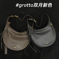 GROTTO 25年新作 本革 バイムーンホーボー シングルショルダー 脇ソフトバッグ 万能通勤 プレミアムクロスボディバッグ