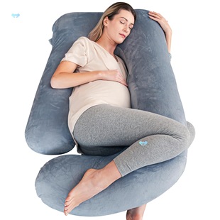 Gray Velvet 57 Inch J Shaped Full Body Pregnancy Pillow for