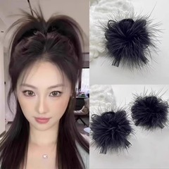 气质高马尾蝴蝶结黑色羽毛抓夹女2025新款后脑勺头发中号发夹女