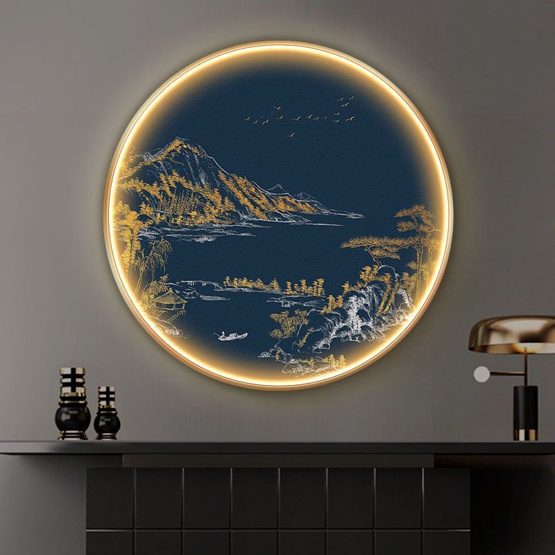 新中国式玄関装飾画卸売り灯画円形ホテル壁画クロスボーダー通路水墨鶴楼背景掛け画|undefined