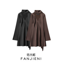 ZR外贸批发 欧美风女装 时尚百搭丝绸质感围巾长袖连衣裙9382332