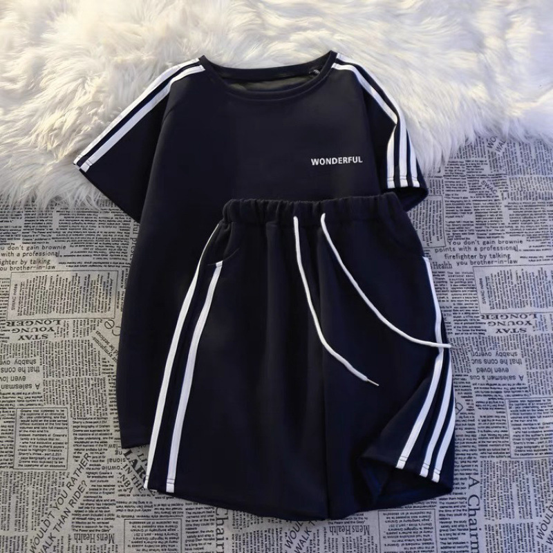 レジャースポーツ夏服、2025年新作ラグランスリーブコットン半袖ショーツスーツ2点セット女性用の完全なセット|undefined