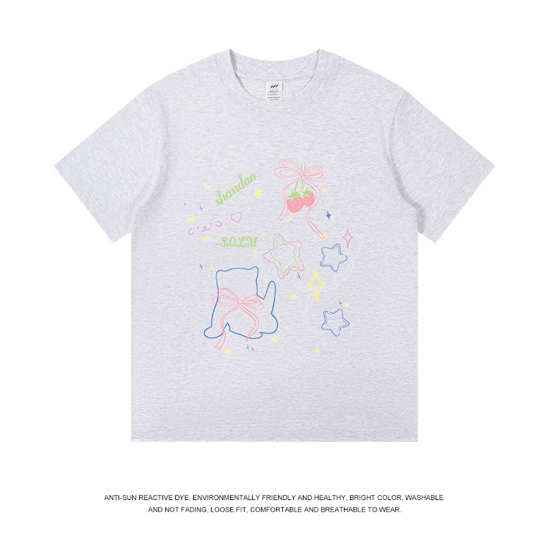 メンズファッションブランド 純綿プリントTシャツ メンズ 夏 カジュアル 丸首 ゆったり 半袖 レディース ドーパミン風 万能トップス|undefined