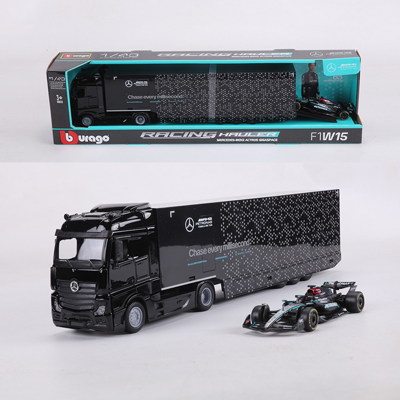 Bimei 1:43 Mercedes-Benz W15 Truck Alloy Car Model F1 Formula Container Transporter Collection Ornament