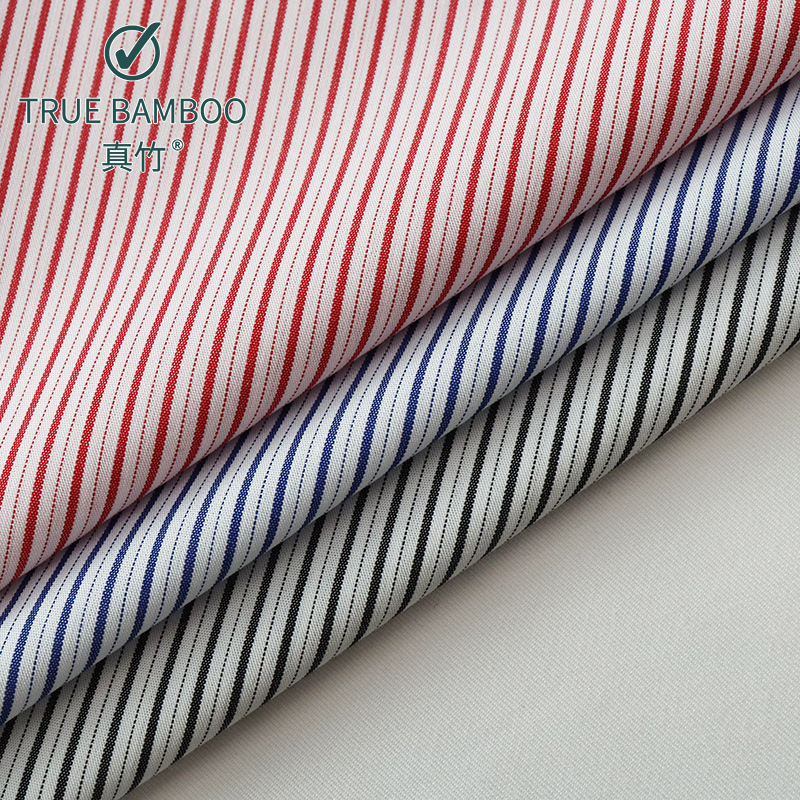 现货供应梭织色织条纹衬衫布 竹纤维男士免烫工装商务衬衣服装布