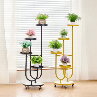 Mobile Flower Shelf Living Room Floor-standing Multi-layer Balcony Flower Rack Storage Rack Cream Style Iron Fleshy Flower Pot Bracket