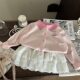 Korean children's clothing 2025 new spring girls polo collar sweater children's white lace culottes two-piece fashion