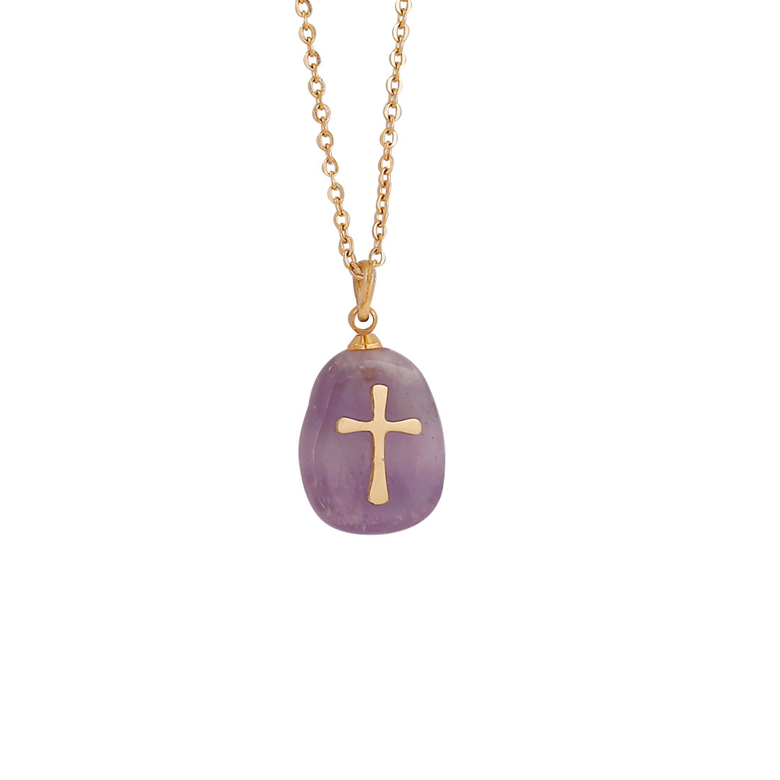 Enamel Design Simple Style Cross Natural Stone Titanium Steel Wholesale Pendant Necklace