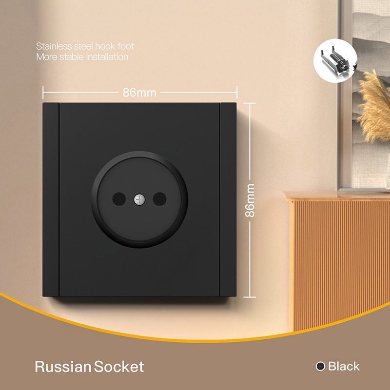 Interruptor de pared estándar europeo enchufe de pared negro alemán enchufe de agujero redondo CE interruptor Euro 16A 250V