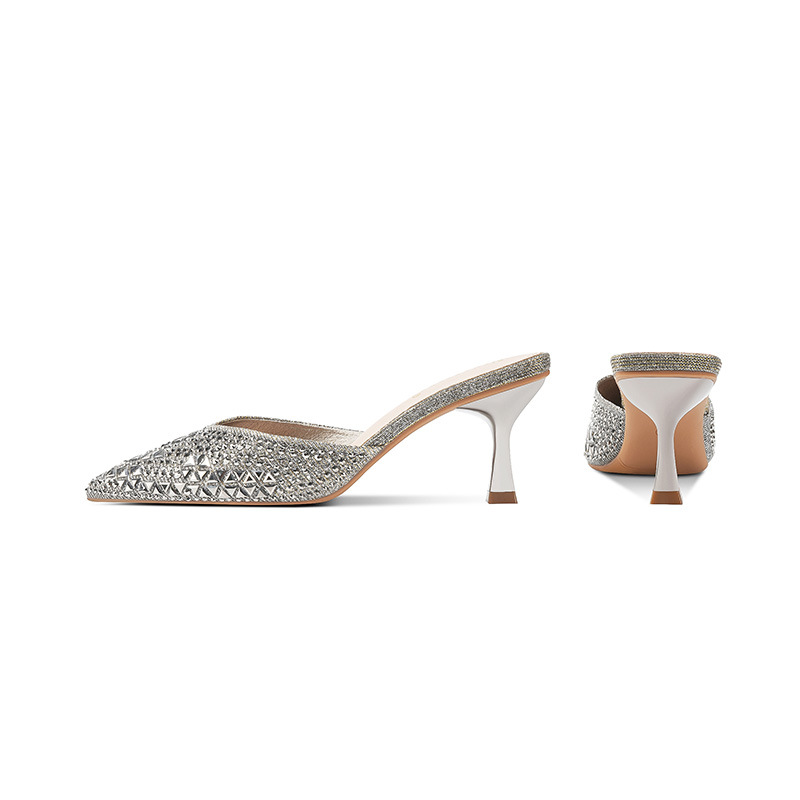 Red infrarroja vestida con tacones de diamante zapatillas de tacón alto para mujeres 2026 nuevo verano puntiaguda zapatillas de cabeza de paquete versátil image 8