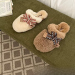 桑皮村UG家高版泰迪毛拖鞋蝴蝶结羊羔毛包头保暖外穿皮毛一体拖鞋