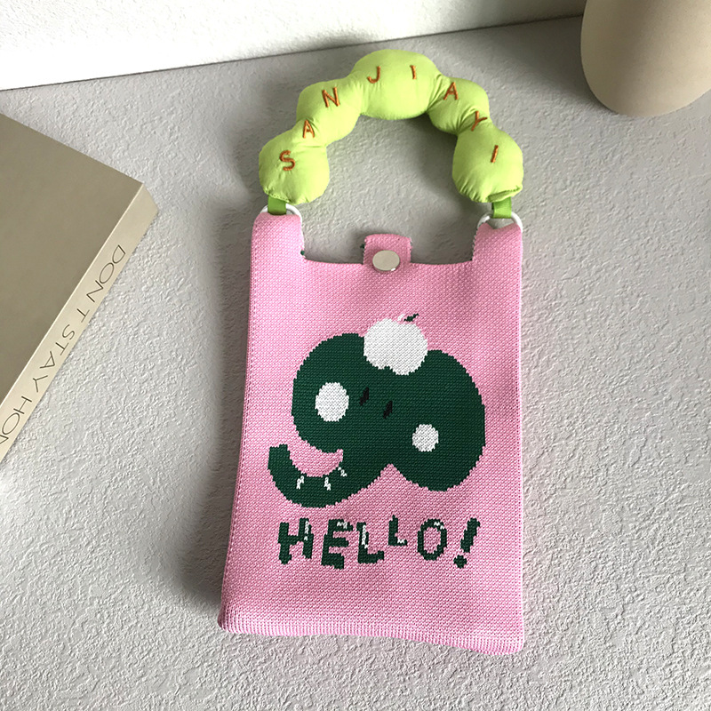 1米8粉底绿色象鼻手工手提手机包